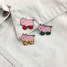3pcs Pig Shaped Brooch Set, Suitable For Couples, School Uniform Accessories, Anti-Glare, V-Neck, Creative Badge, Cute Animal Design - Multicolor - View 7
