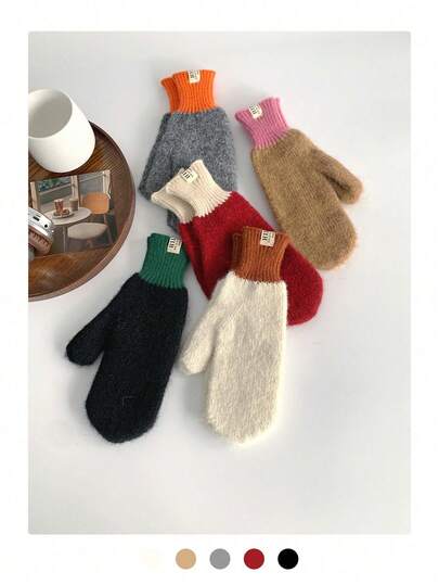 Heavyweight And Thermal New Dopamine Color Versatile Warm Cycling Gloves With Thermal Lining, Cute Faux Fur Gloves For Women, Thick Warm Gloves For Students, Cyclists, Skiers, Full Finger Solid Color Gloves For Men And Women, Cute Mittens