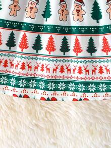 Girls Christmas Outfit Ruffle Hem Jacket Paired With Sleeveless Snowman & Christmas Tree Print Dress, Elegant Girls 2 Pieces Holiday Party Wear - Green - View 10