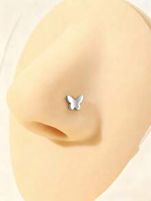 1 Pc Multi-Piece Fashion Gold & Silver-Toned Flower & Butterfly Design Nose Ring Set - Cubic Zirconia Inlaid For Daily & Festival Celebration - Yellow Gold - View 6