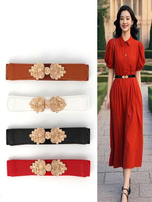 1 Stück Damen Kleid mit elastischem Bund, weitem schwarzem Dekor und Stretch, vielseitig zu Daunenjacke tragbar, modischer schmaler Taillengürtel