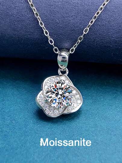 1pc Elegant 925 Sterling Silver 1 Carat 6.5mm Moissanite Pendant Necklace, Suitable For Women's Daily Wear, Wedding, Eternal, Valentine's Day, Mother's Day, Luxury Fashion Jewelry Gift