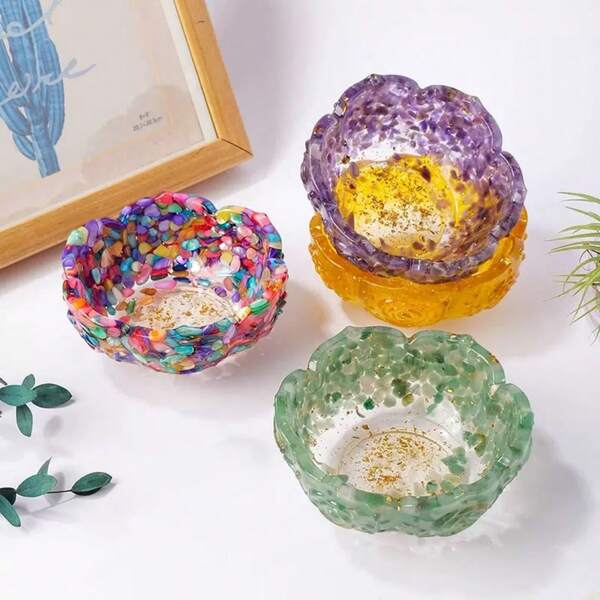 1pc Resin Resin Resin Resin Handcrafted Decorative Bowls, Indoor Decorative Crystal Handicrafts, Crystal Chips Make Craft Bowl