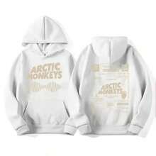 Men's Retro Rock  Hoodie - Music Album Pattern Print, Hip Hop Style Oversized Vintage Hooded Sweatshirt WY005 - trắng - Xem 2