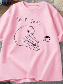 Stylish Women's Printed Self Care T-Shirt - New Release - 100% Cotton T-Shirt - Loose Oversized Plus Size T-Shirt For Stylish Women - Asphalt Vibe - 淺粉色 - 查看 1
