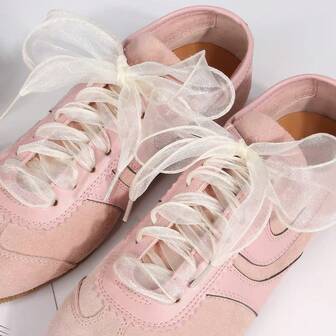 1 Pair Shine Ruffle Shoe Laces,4CM Wide Fishtail Pleated Flat Sneaker Shoestring,Wavy Mesh Widened Shoelaces With Bow Three-Dimensional Shaping, Best For Sneakers,Boots