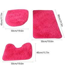 3Pcs Bathroom Rugs Set, Multi Purpose Modern Style Bath Mats Set - Comfortable SoftToilet Carpet, Non-Slip, Fast Absorbent, Machine Washable, Perfect For Bedroom Decor, Tub, Toilet Floor, Shower Room - 玫紅色 - 查看 8
