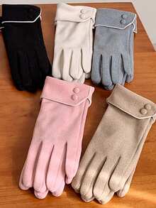 1 Pair Touchscreen Compatible Warm Gloves, Cute Design, Warm Lining, Ideal For Women Outdoor Cycling And Driving In Winter - Multicolor - View 7
