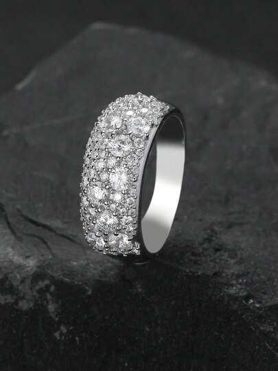 Anillo de banda ancha para hombres de alta calidad en plata de ley 925, incrustado con múltiples diamantes naturales, lujoso, exquisito, brillante, elegante, clásico y minimalista, adecuado para negocios, vacaciones, fiestas, bodas, San Valentín, Navidad, aniversarios, conciertos y otras ocasiones