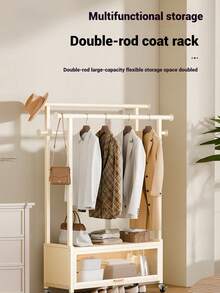 Percha de ropa de doble barra, percha de ropa con ruedas, estante de almacenamiento de ropa portátil, adecuado para dormitorio, sala de estar, tienda de ropa