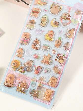 3D Cartoon Embossed Stickers, Capybara Embossed Bubble Stickers, Cute Animal Decorative Stickers For Scrapbooking, Cups, Phones