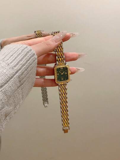 1 Stück zweifarbige quadratische Bambus-Quarzuhr für Frauen, geeignet für den täglichen Gebrauch, Geburtstags-/Neujahrgeschenke, Weihnachten