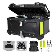 Caja de almacenamiento para casco de motocicleta de gran capacidad de 65L, caja de almacenamiento para baúl de motocicleta todoterreno, base de plástico extraíble y reacondicionada, tiras reflectantes, revestimiento y accesorios de instalación, baúl de motocicleta eléctrica, maleta de almacenamiento de liberación rápida