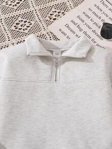 Left Mama 2pcs Girls Solid Color Long Sleeve Sweatshirt And Straight Leg Pants Set, Casual And Warm For Autumn/Winter - Grey - View 3