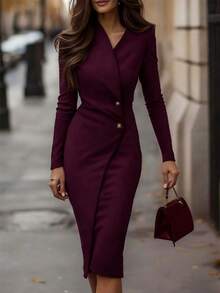 女士优雅V领修身连衣裙，收腰设计凸显身材，舒适时尚，适合工作通勤/约会/休闲聚会/派对等场合，是优雅高贵女性的完美之选。