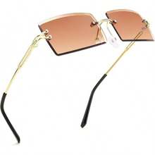 Gafas de sol rectangulares sin montura vintage para mujeres hombres lentes de sol retro - 03 Tiene - Ver 12