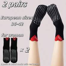 Mărimi europene 36-42, 1/2 perechi de șosete de yoga pentru femei, în formă de inimă, cu manșetă, de culoare uni, cu talpă cauciucată - Multicolor - Vizualizare 13