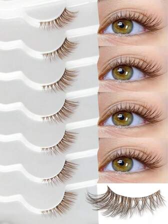 7 pares de pestañas postizas de gato marrón, transparentes con pestañas postizas naturales largas y esponjosas, extensión de pestañas de zorro al final del ojo, extensión de pestañas de 3-10 mm, adecuadas para ocasiones diarias y especiales para crear un maquillaje especial