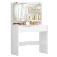 Coiffeuse, Table de Maquillage, avec Miroir, avec Placard de Rangement et tiroir, étagères réglables, Coin beauté, Style Moderne, 70 x 40 x 136 cm, Blanc - Blanc - Voir 6