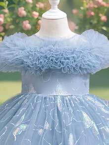 Girls' Princess Dress With Butterfly Embroidery & Layered Tulle Skirt – Elegant Flower Girl Gown For Christmas, Halloween & Birthday Parties - Xám - Xem 3
