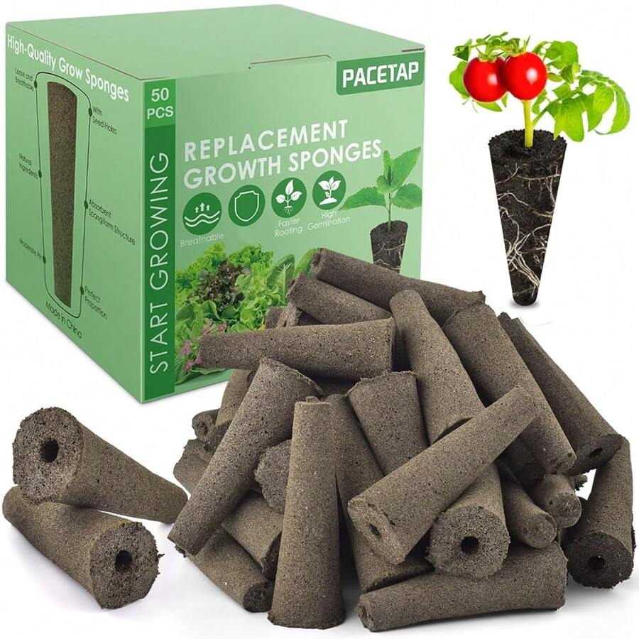 PACETAP 50 Pack Grow Sponges, Seed Pods Replacement Root Growth Sponges Compatible With AeroGarden, Seedling Starter Sponges Kit Refill Grow Sponge For Hydroponic Indoor Garden System{Inchsize_nameinch:Inch50Packinch} - 50Pack - 查看 1