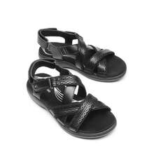 Women Flats Sandals Comfortable Open Toe Walking Sandals With Multiple Adjustable Straps Summer Casual Dress Comfortable Shoes - 黑色/PU - 查看 1