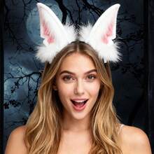 Dog Ears Headband for Adults Plush Halloween Headpiece Creative Hair Accessories for Cosplay Party Costume - Rosa - Ver 5
