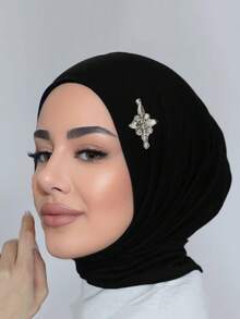 1pc Women's Convenient Button Tie Heavily Embellished Rhinestone Decorated Muslim Instant Hijab - Multicolor - View 9