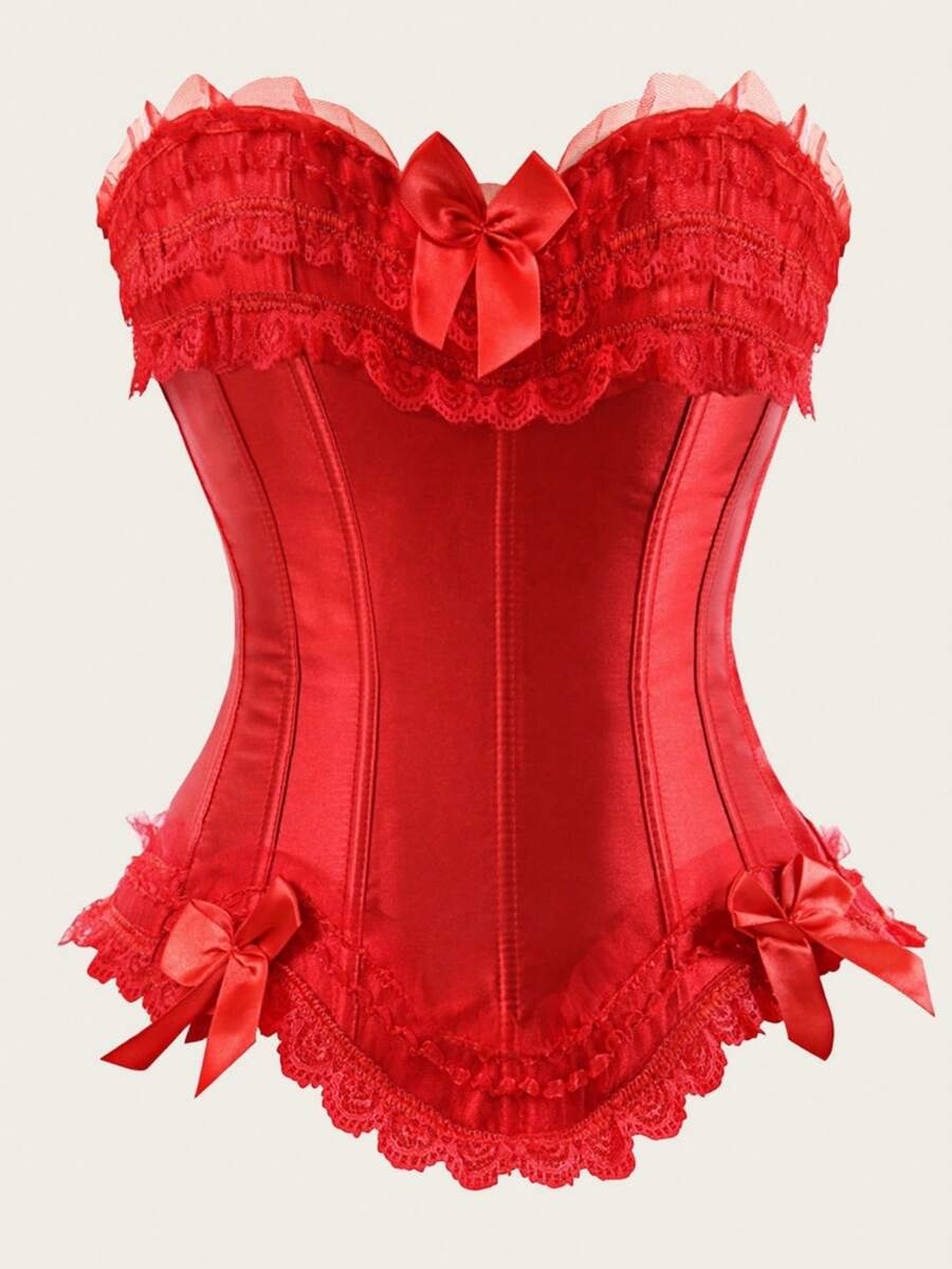 Jutrisujo Corset Bustier Top With Lace And Zipper Plus Size For Women's Costume Renaissance Or Halloween Wear Vintage - 070-Đỏ - Xem 1