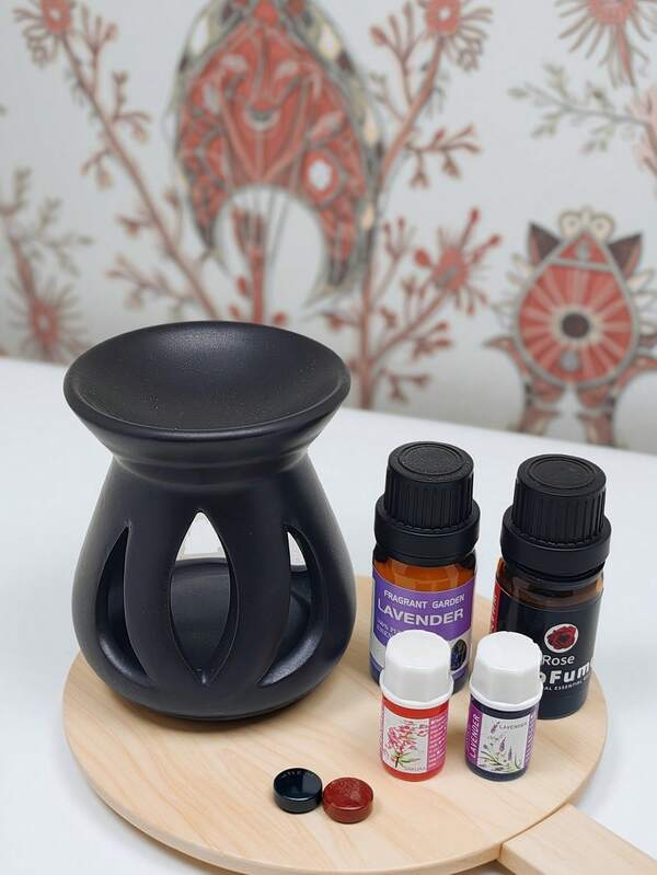 1 pezzo Bruciatore di incenso in ceramica fatta a mano a tre foglie, diffusore di candele e oli essenziali in stile giapponese, decorativo da regalo