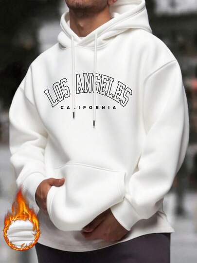هودي من الفليس للرجال، طباعة جرافيك بطراز شوارع أمريكي لوس أنجلوس، خريف/شتاء