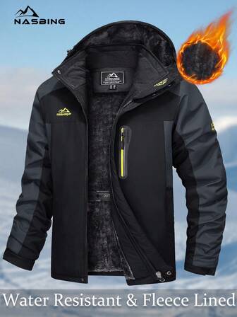 NASBING Chaqueta de esquí de invierno para hombres, impermeable y a prueba de viento, chaqueta de esquí con capucha, 4 bolsillos, abrigo de invierno cálido para esquiar, senderismo, acampada, montañismo