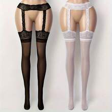 1 Piece Of Black And White Sexy Cut-Out Pantyhose, Women's Breathable Elastic Strappy Socks, Elegant Women's Strappy Socks - màu đen - Xem 4