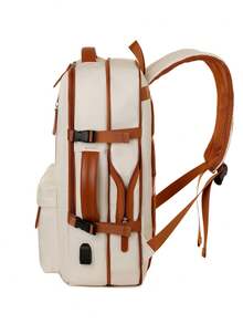 Contrast Color Nylon Large Capacity Expandable Backpack, Unisex Multi-Functional Multi-Compartment Zipper Closure Laptop Bag, Durable Frame With Polyester Lining, Portable Charging Interface, Casual Travel Business Backpack, Minimalist Style, Outdoor Carry-On Camping Hiking Bag, School Backpack