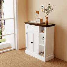 OYAJIA Rustic White Farmhouse Storage Cabinet With Doors,Drawer & Adjustable Shelves - Heavy-Duty Particleboard Construction, 75x30x80cm Freestanding Cupboard With 3cm Thick Top, 3.2+ Cubic Feet Capacity For Living Room, Kitchen, Entryway - Easy Assembly - White - View 4