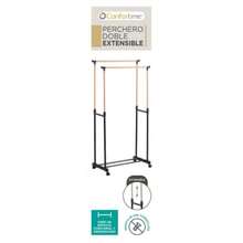 ZYLX SHOPPING - Perchero Doble Extensible con Barras de Madera y Base Metálica 80x43x90-160 cm Confortime - Negro - Ver 5