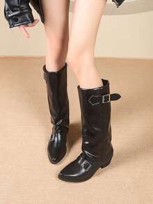 2025 Autumn/Winter New Asymmetric Wine Glass Heel High Heel Boots Women Pointed Toe Soft Leather Tall Boots - Black - View 8