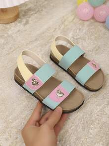 1双女童时尚平底凉鞋，彩虹装饰，时尚百搭，适合女孩户外、旅行、度假穿着