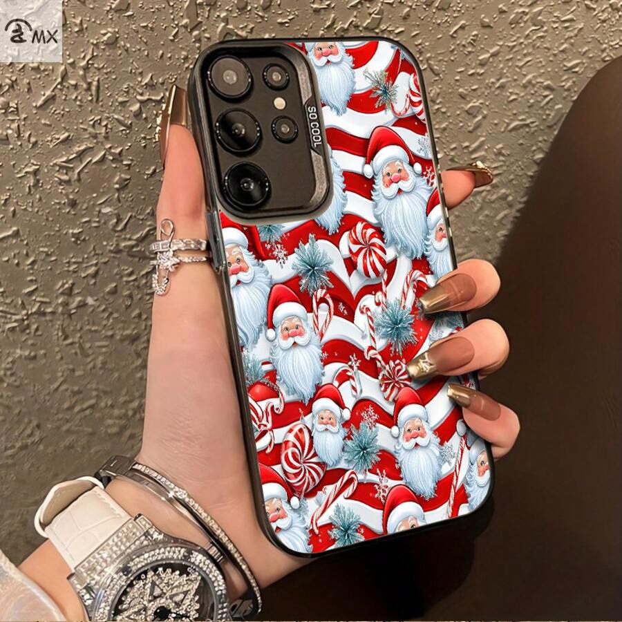 Diseño de patrón de Santa Claus para Galaxy S25ULTRA, S24PLUS, S23FE, S21PRO, S22, S20+, A03S, A05S, A14, A31, A53, A34, A10, A04E, M04, A33, A35, A55, A72, A71, A70, A22, A16, A06, A20S, A54 Funda especial para teléfono , anti-suciedad, moda, moderna, color plata imd - Colores mixtos - Ver 1