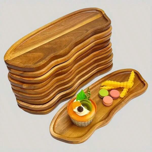 10pcs Multi-Functional Tray Set, Serving Tray Set, High Quality Rosewood, Snack Tray, Wooden Tray, Cheese Board, Plate, Tableware, Natural Wood Design, Household Essential, Christmas Dining Table Decor, Food Serving Tray For Party, Perfect Gift For Christmas, Thanksgiving, Birthday
