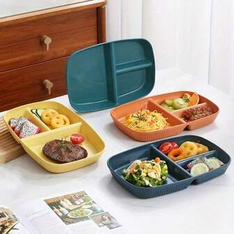 2枚 仕切り付きプレート、デザート サラダ皿、PPランチプレート、電子レンジ・食洗機対応、食器、ミールプレップ、モダンな食器、仕切り付きプレート、軽量食器、高品質プラスチック、実用的な食器、多用途プレート、家族の食事