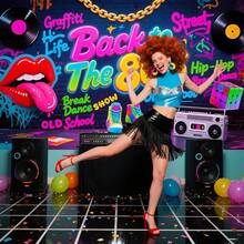 1pc Back To The 80's Backdrop 80s Party Decorations 80s Backdrop Hip Hop Graffiti Wall Birthday Party Supplies 1980 Photo Booth Props Banner - Multicolor - View 3