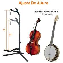 Soporte de guitarra, plegable y de altura ajustable para guitarras acústicas, eléctricas, bajos y banjos. Capacidad de carga: 9 kg. Soporte ajustable para guitarras eléctricas, clásicas y bajos. Accesorios: plegable, color negro. - Negro - Ver 2