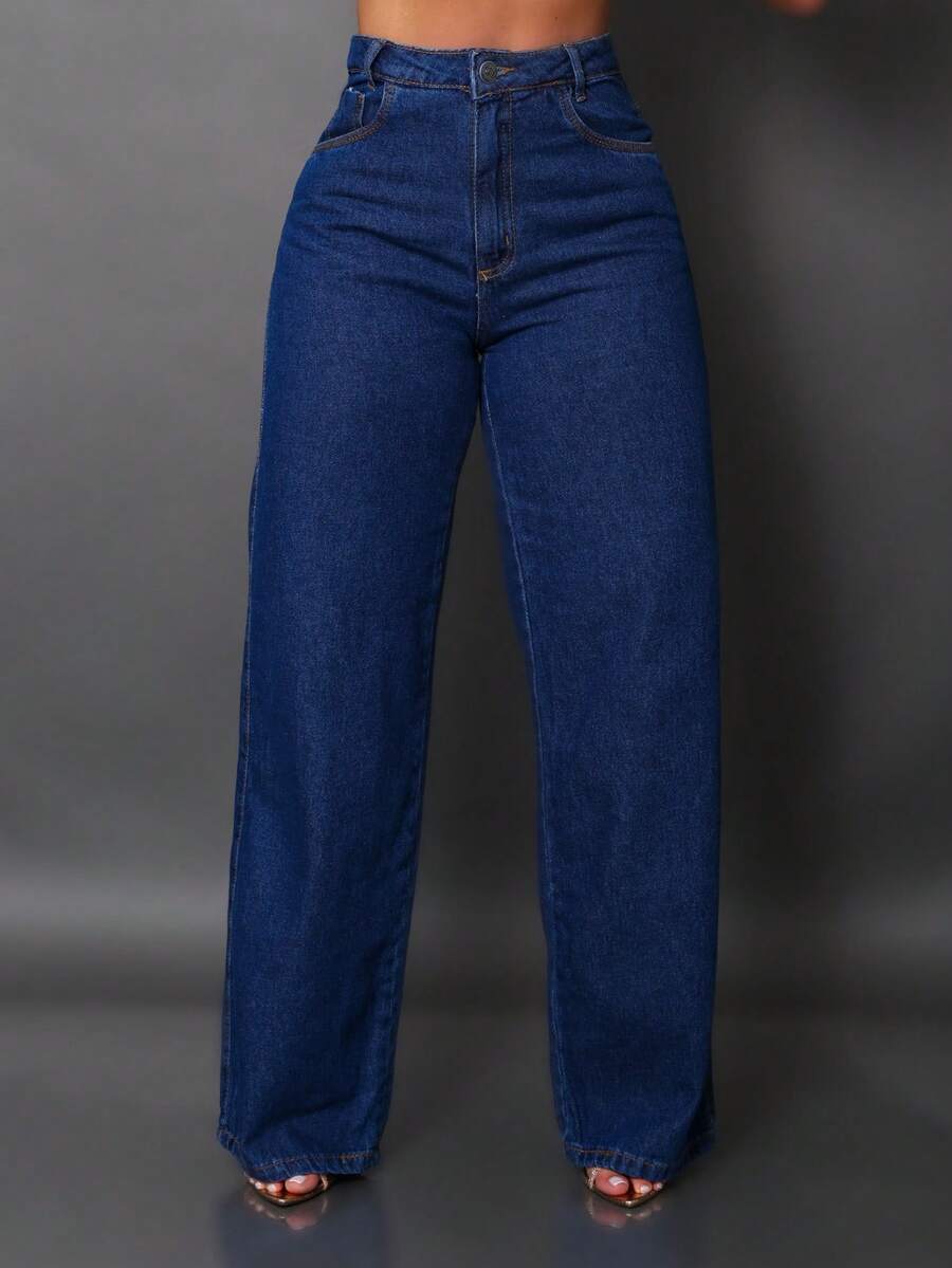 Wideleg Pants - 深色水洗藍 - 查看 1