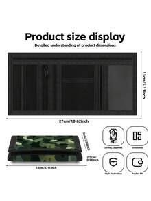 男童/青少年迷彩印花卡包，时尚绿色迷彩设计，男童三折钱包，带现金隔层、信用卡/身份证卡槽、零钱袋，适合男童/青少年/幼童