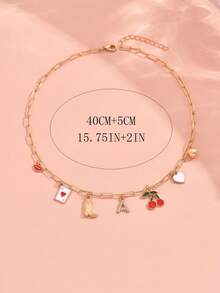 1pc Initial Letter, Cherry, Heart, Cowboy, Peach, Charm Lip Pendant Necklace, Fashionable Choker Necklace, Popular Jewelry For Teenage Girls And As Stylish Gift - Multicolor - View 6