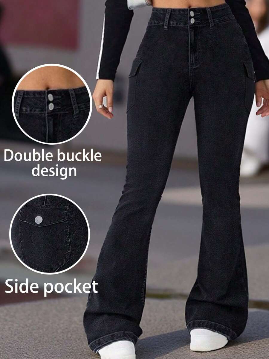 Women's Workwear Pants With Multiple Pockets, Stretchy And Personalized Denim Trousers, And Comfortable Jeans - 黑色 - 查看 1