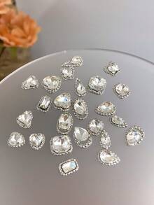 5Pcs/30Pcs/50Pcs Mixed Size Luxury Nail Rhinestone Decorations, New Sparkling Alloy Stacked Rhinestone, Crystal Oblique Heart & Square Nail Charms, Diy Nail Supplies Nails Nail Gems