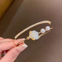 1 Piece Exquisite French Style Diamond-Encrusted Multi-Layer Pearl Bracelet Light Luxury High-End Feel Bracelet Personality Fashion  Hand Jewelry Design Sense Niche Suitable For Men And Women Festival Party Daily Wear Exquisite Halloween Christmas Thanksgiving Festival Gift Birthday Gift - 5#手鐲-金色 - 查看 4