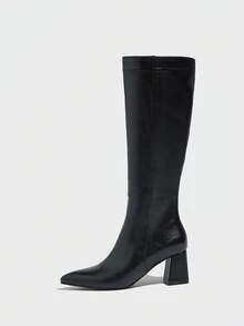 秋冬新款女士时尚舒适百搭纯色褶皱套脚高跟靴，适合各种场合，旅行、度假、圣诞节皆宜。